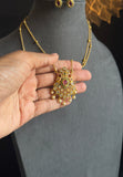 Layer Matt Gold Pendant Indian Necklace Set - AMERICAN DIAMOND