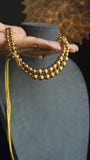 Matt gold South Indian beaded necklace with jhumki TRADITIONAL