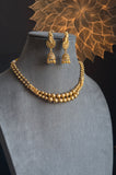 Matt gold South Indian beaded necklace with jhumki TRADITIONAL
