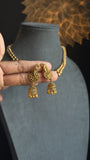Matt gold South Indian beaded necklace with jhumki TRADITIONAL