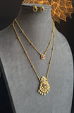 Layer Matt Gold Pendant Indian Necklace Set - AMERICAN DIAMOND