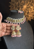 Pearl Faux Kundan Choker Tikka Jhumka Set- BOLLYWOOD