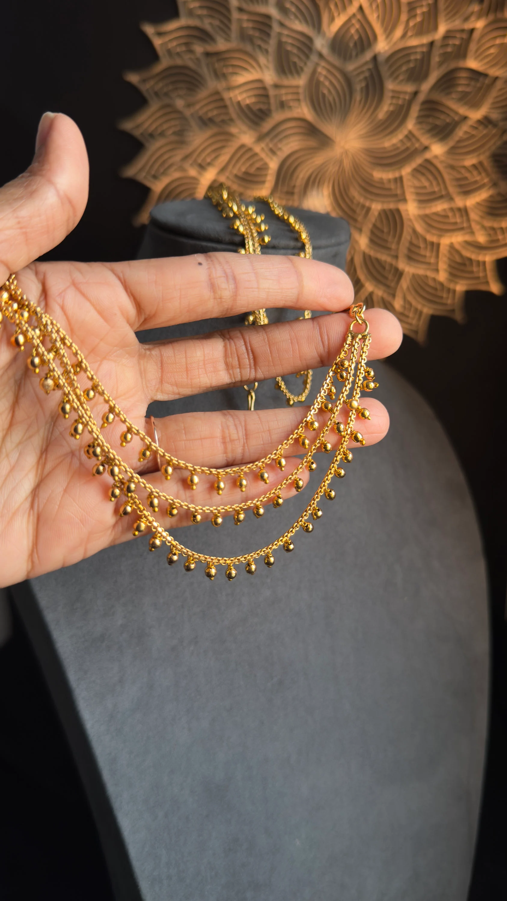 Step Gold Bead Layer EarChain Maatal Ear Support