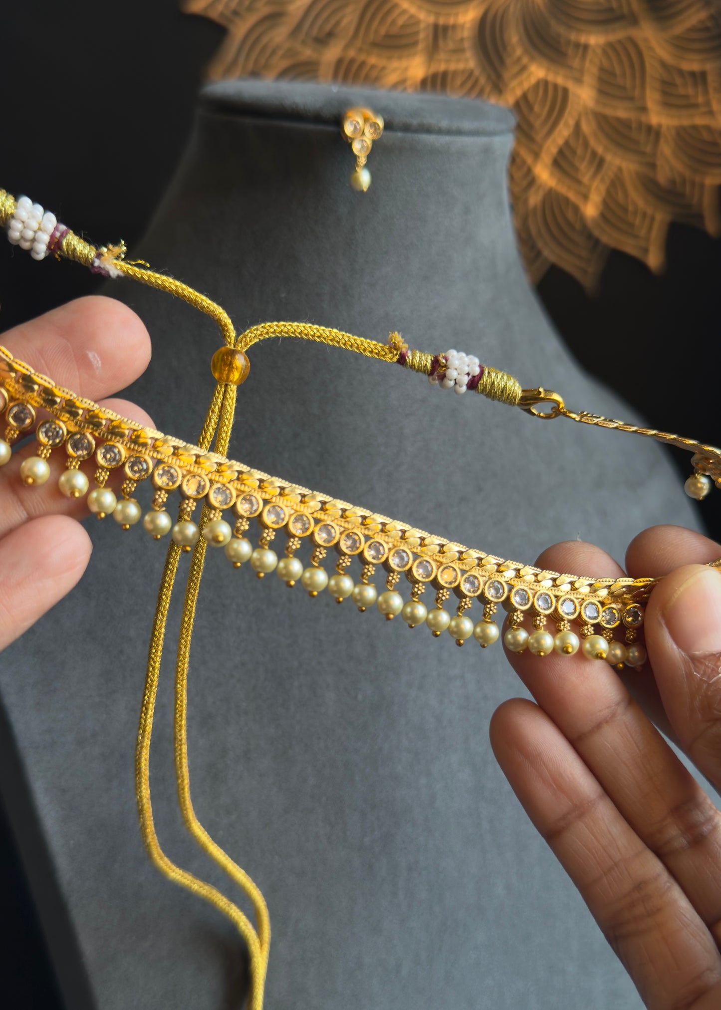 Kemp AD dainty Gold South Indian jewelry Necklace Set - TRADITIONAL