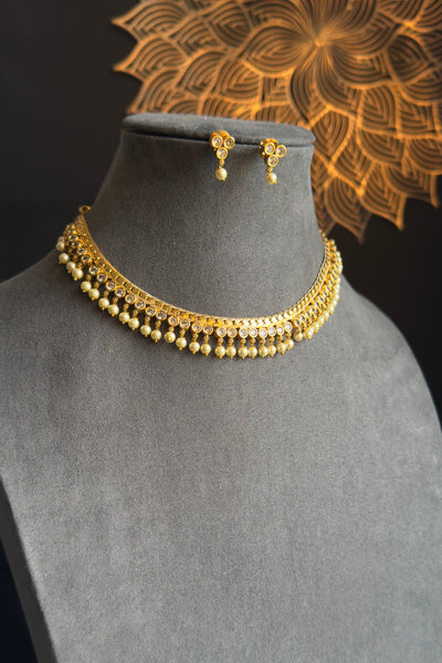 Kemp AD dainty Gold South Indian jewelry Necklace Set - TRADITIONAL