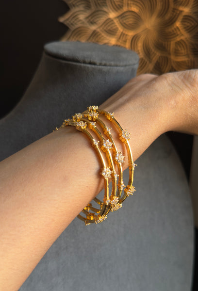Set of 4 Dainty american diamond Antique Gold South Indian Bangle Kemp Bangle Antique indian bangle- TRADITIONAL