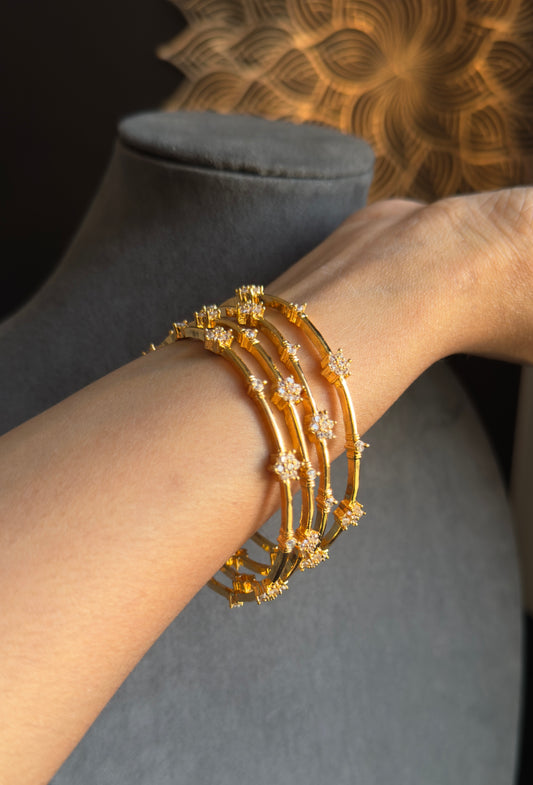 Set of 4 Dainty american diamond Antique Gold South Indian Bangle Kemp Bangle Antique indian bangle- TRADITIONAL