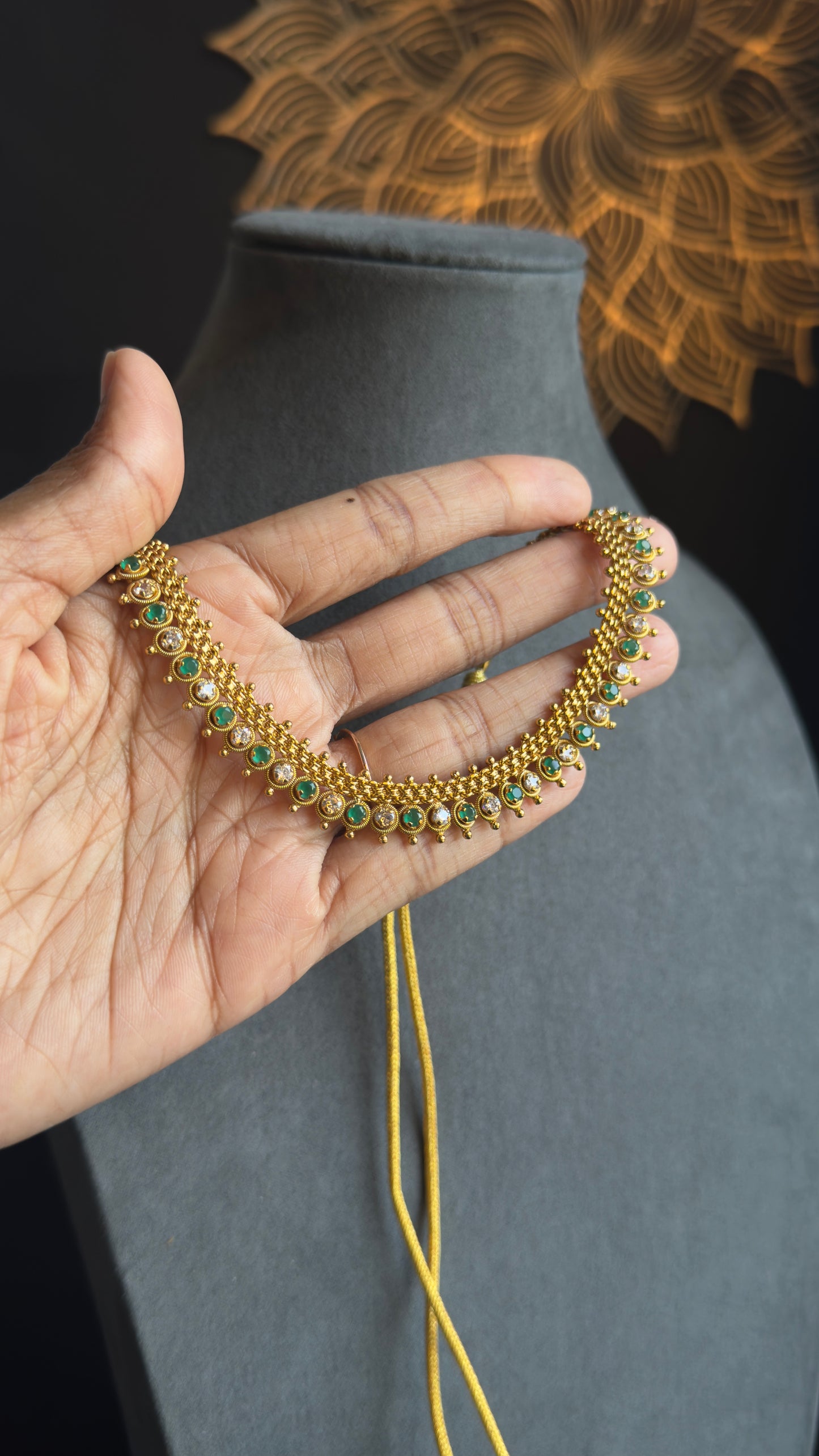 Dainty american diamond row Gold South Indian jewelry Necklace Set - TRADITIONAL