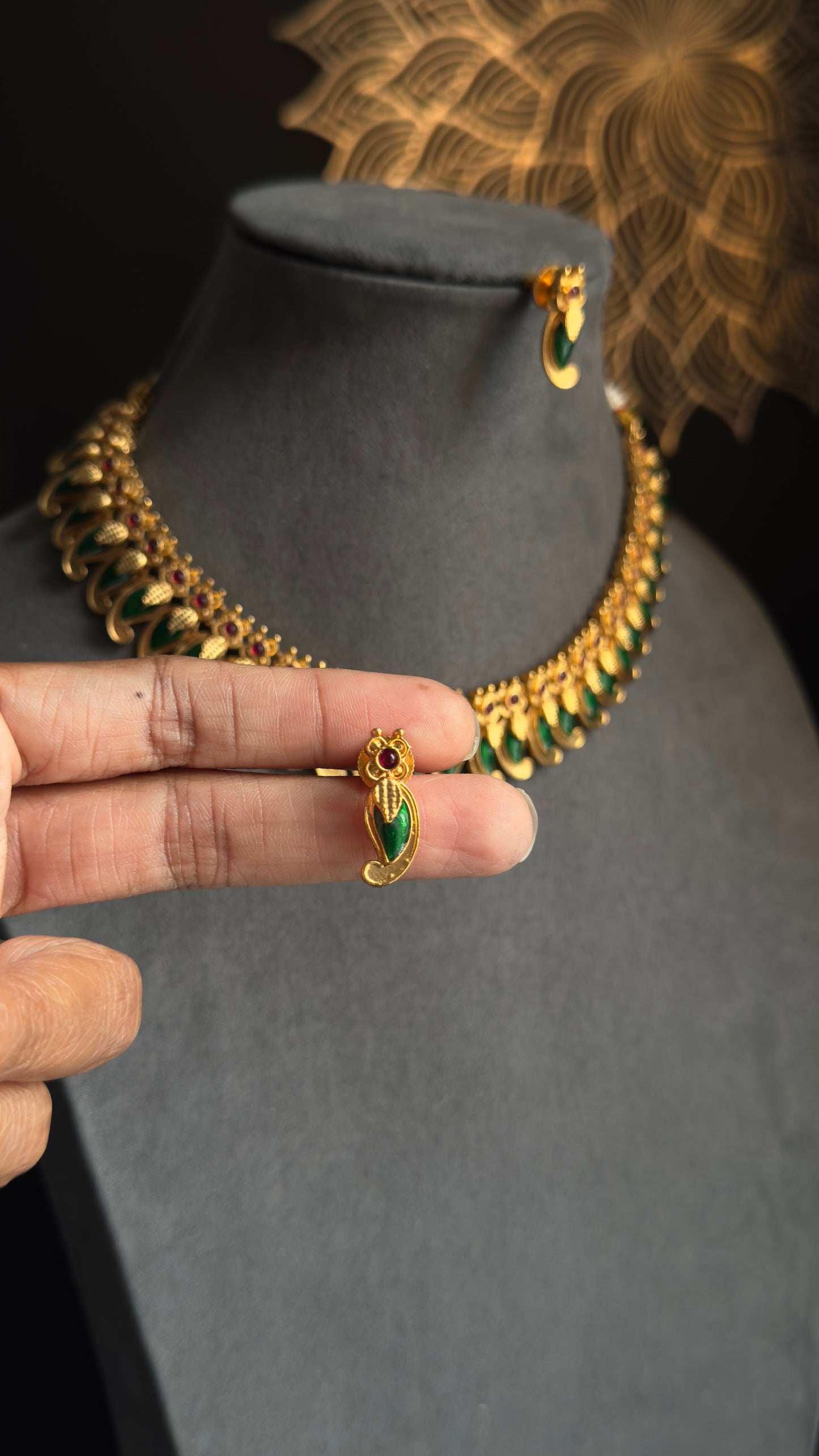 Palakka Kerala Manga palakka Neckpiece- Vine Gold South Indian jewelry Necklace Set - - TRADITIONAL