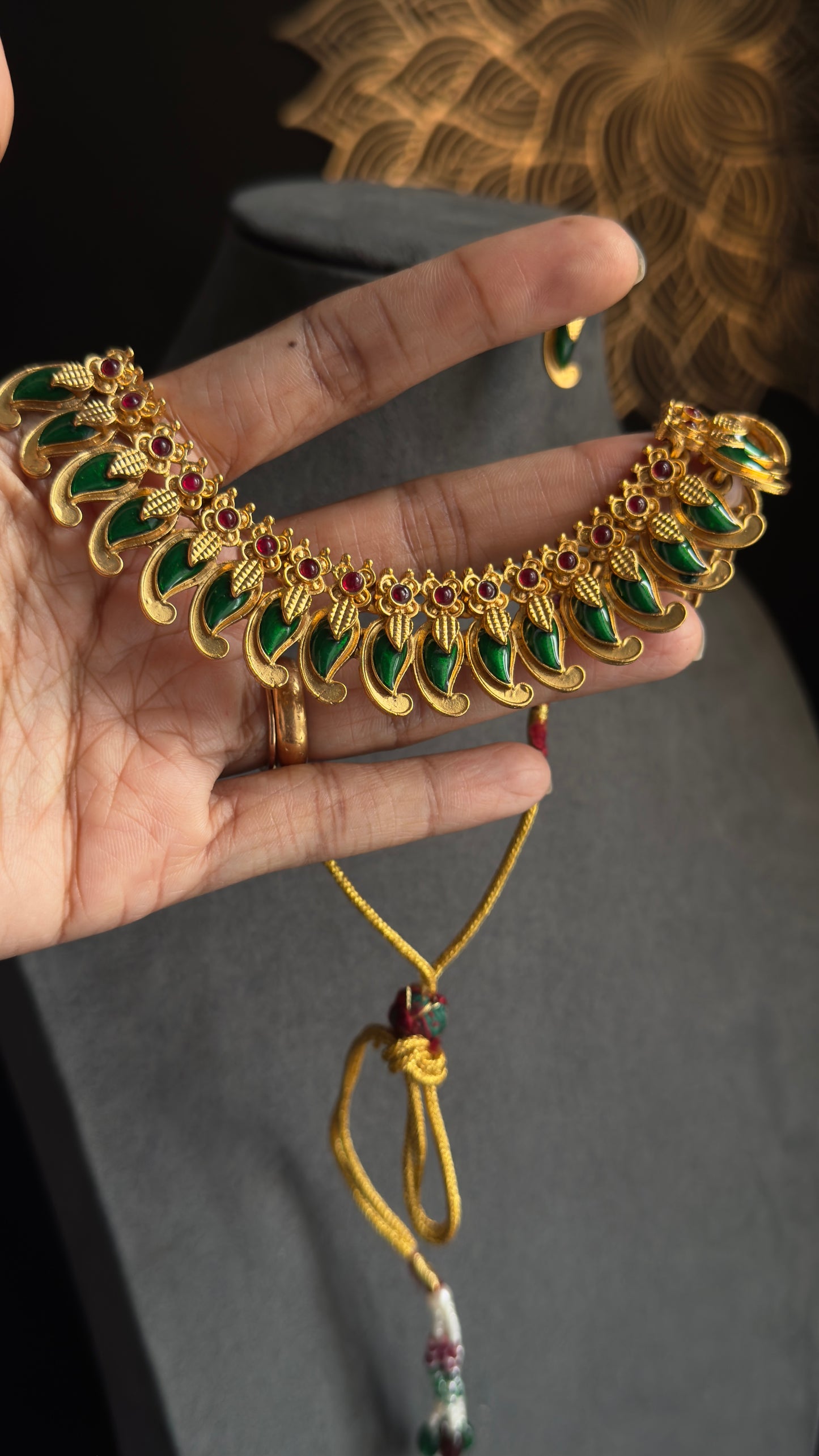 Palakka Kerala Manga palakka Neckpiece- Vine Gold South Indian jewelry Necklace Set - - TRADITIONAL