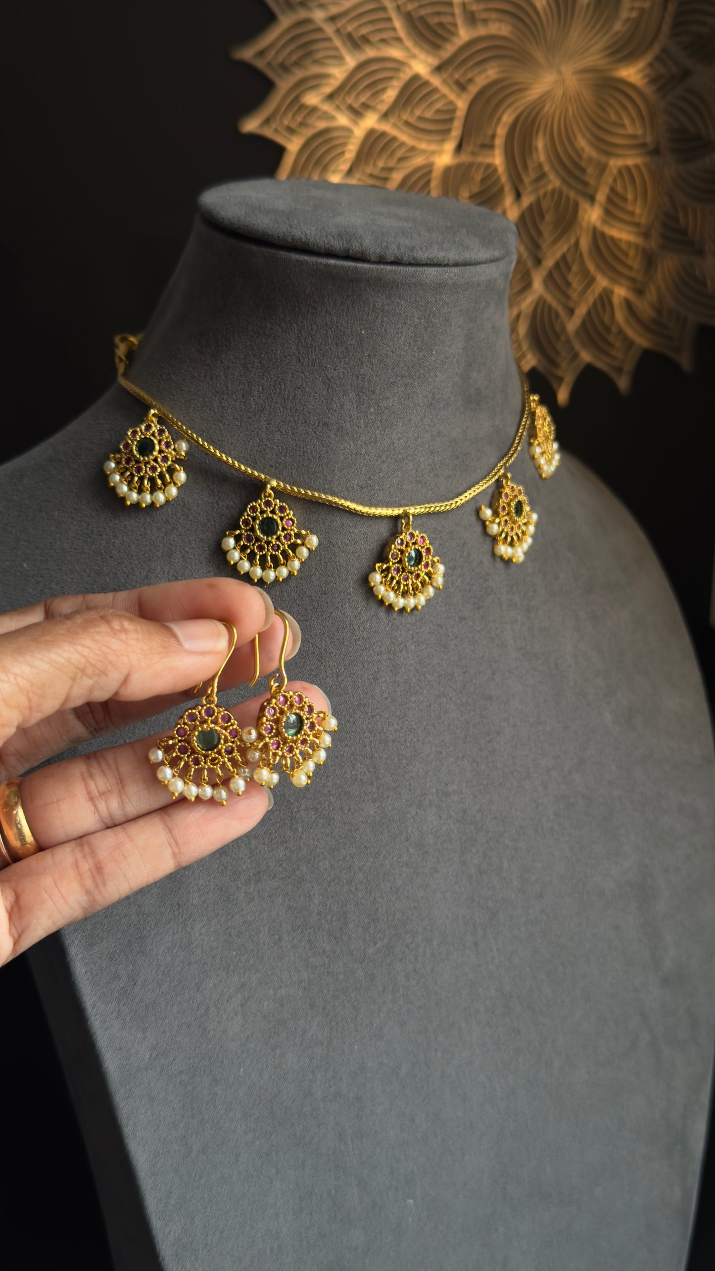 Unique Multi Pendant Drops Kemp Necklace Set - FUSION