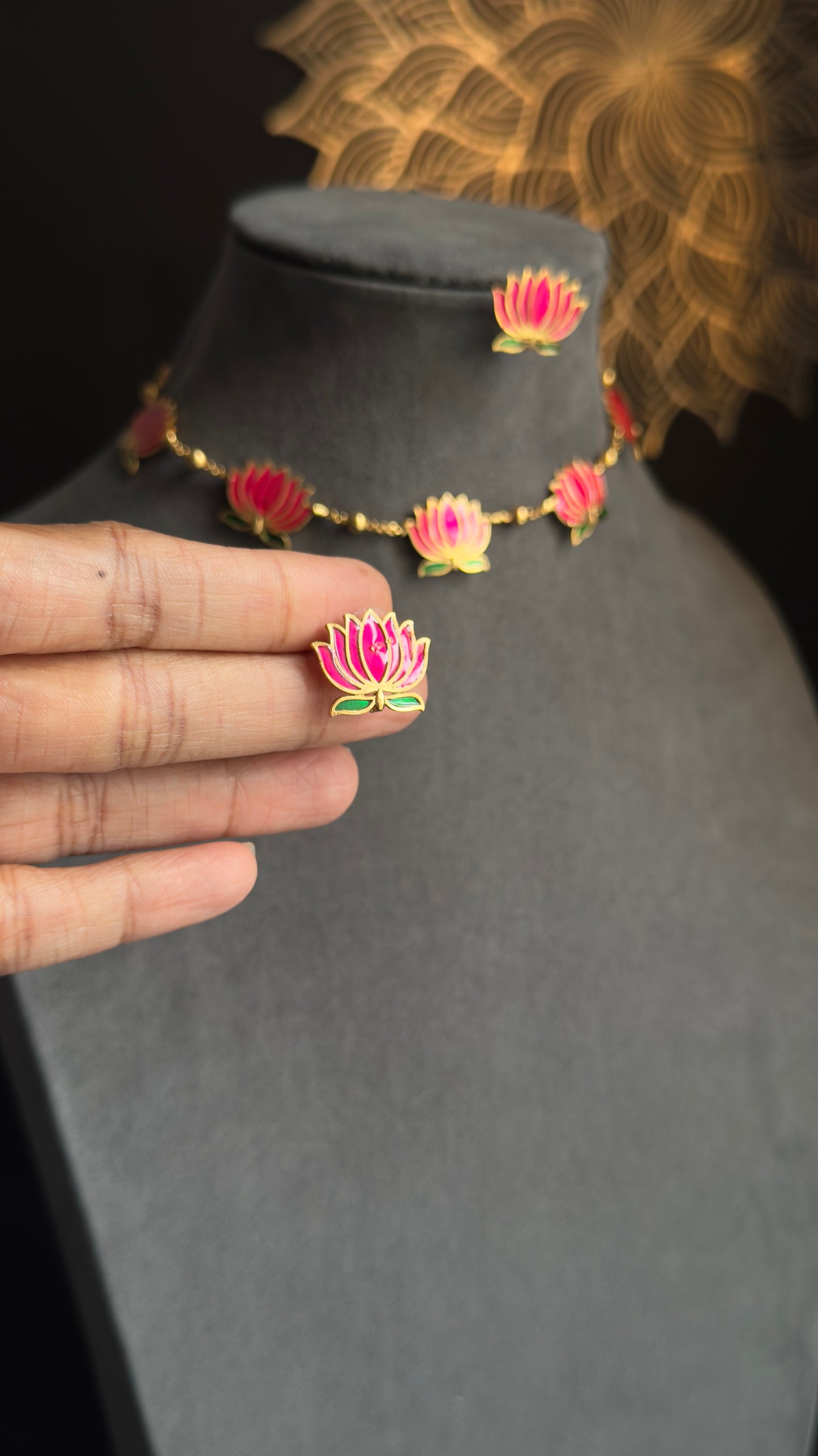 Manju warrier Inspired Lotus Necklace with Earrings Lotus Necklace Set South Indian jewelery- - BUDGET
