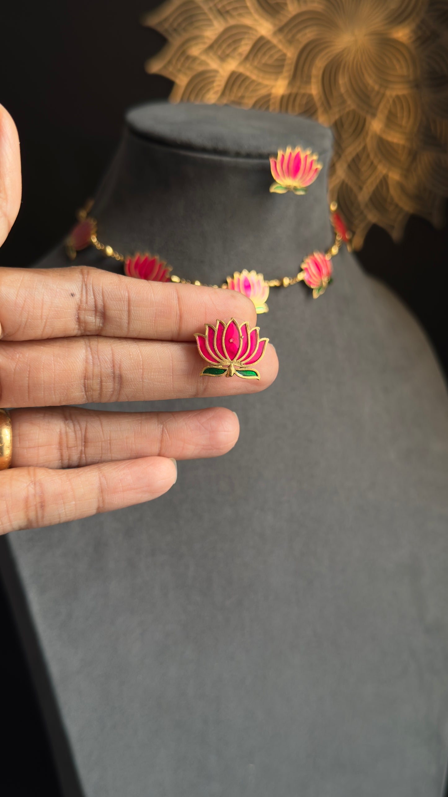 Manju warrier Inspired Lotus Necklace with Earrings Lotus Necklace Set South Indian jewelery- - BUDGET