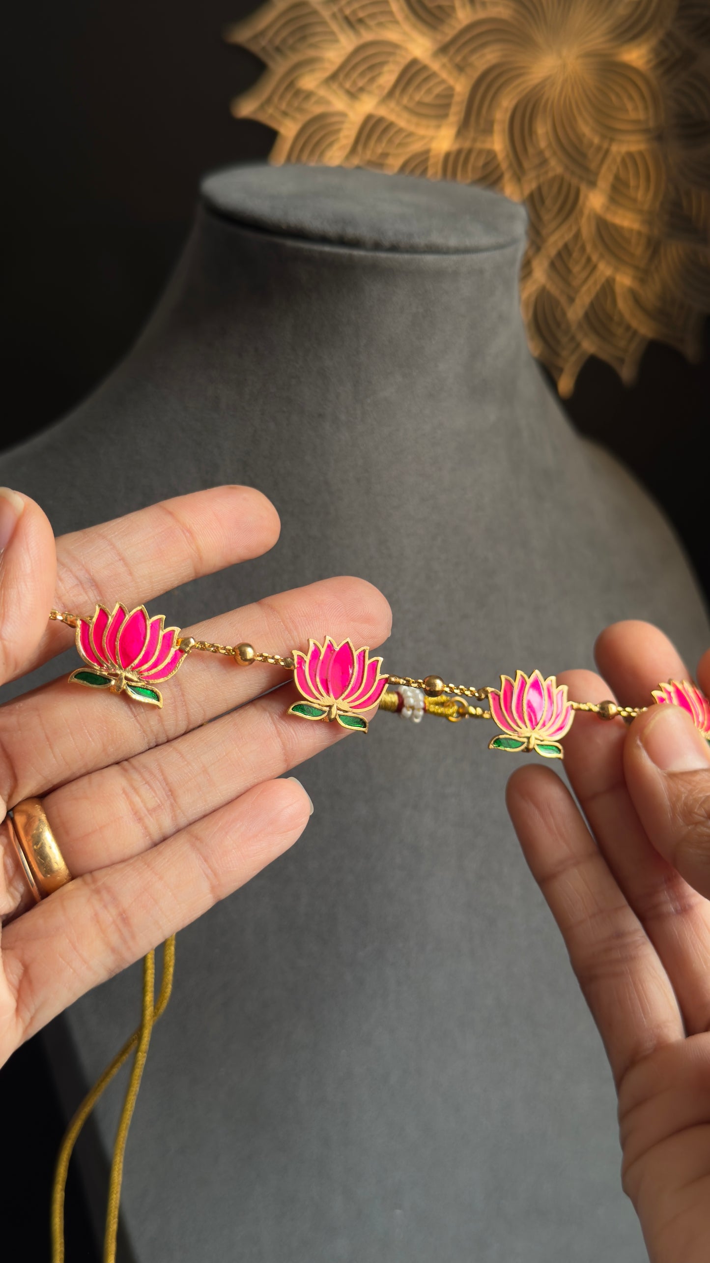 Manju warrier Inspired Lotus Necklace with Earrings Lotus Necklace Set South Indian jewelery- - BUDGET