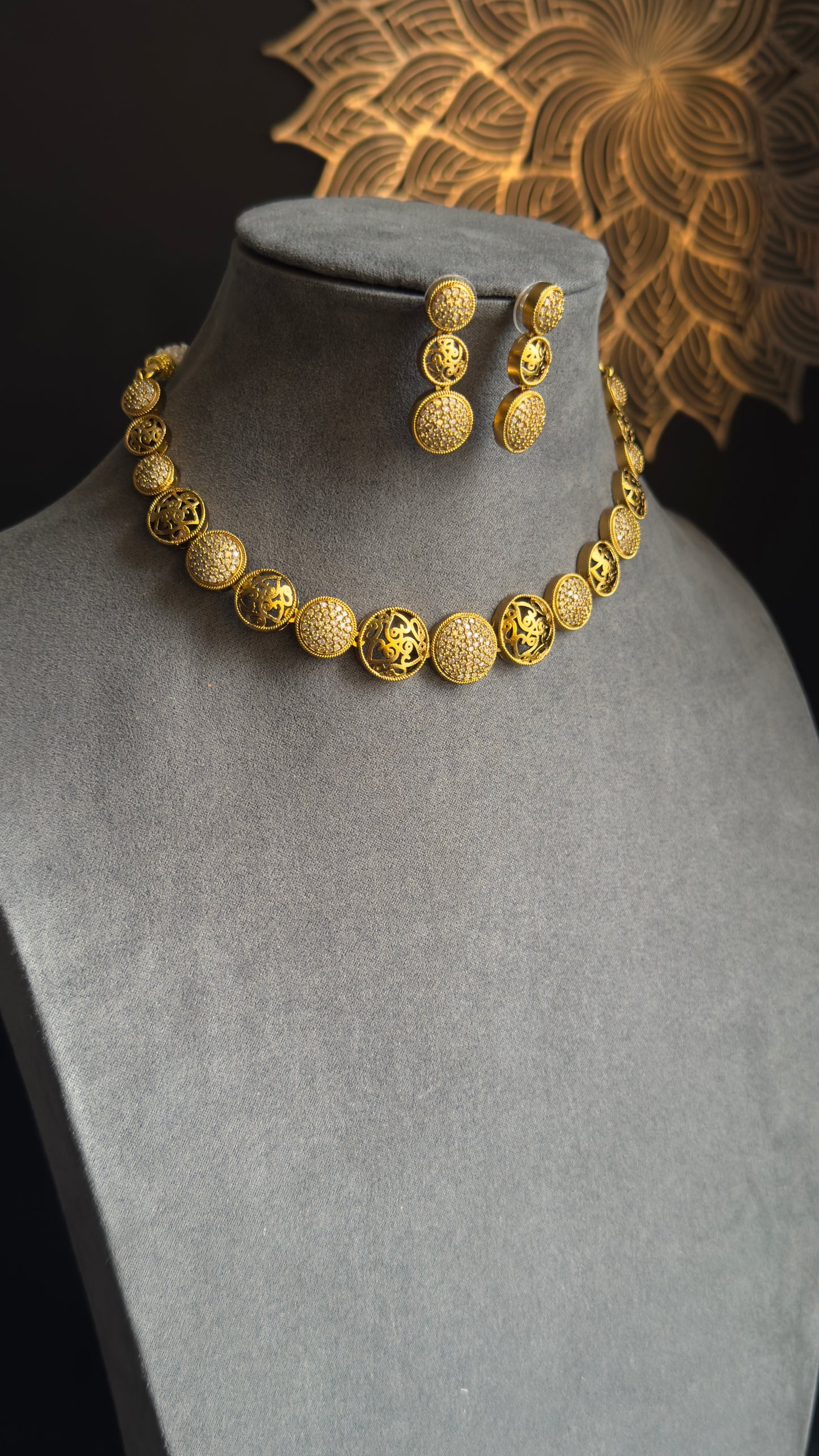 Panoply Dainty AD Stone Indian Jewelry Necklace Set - AMERICAN DIAMOND