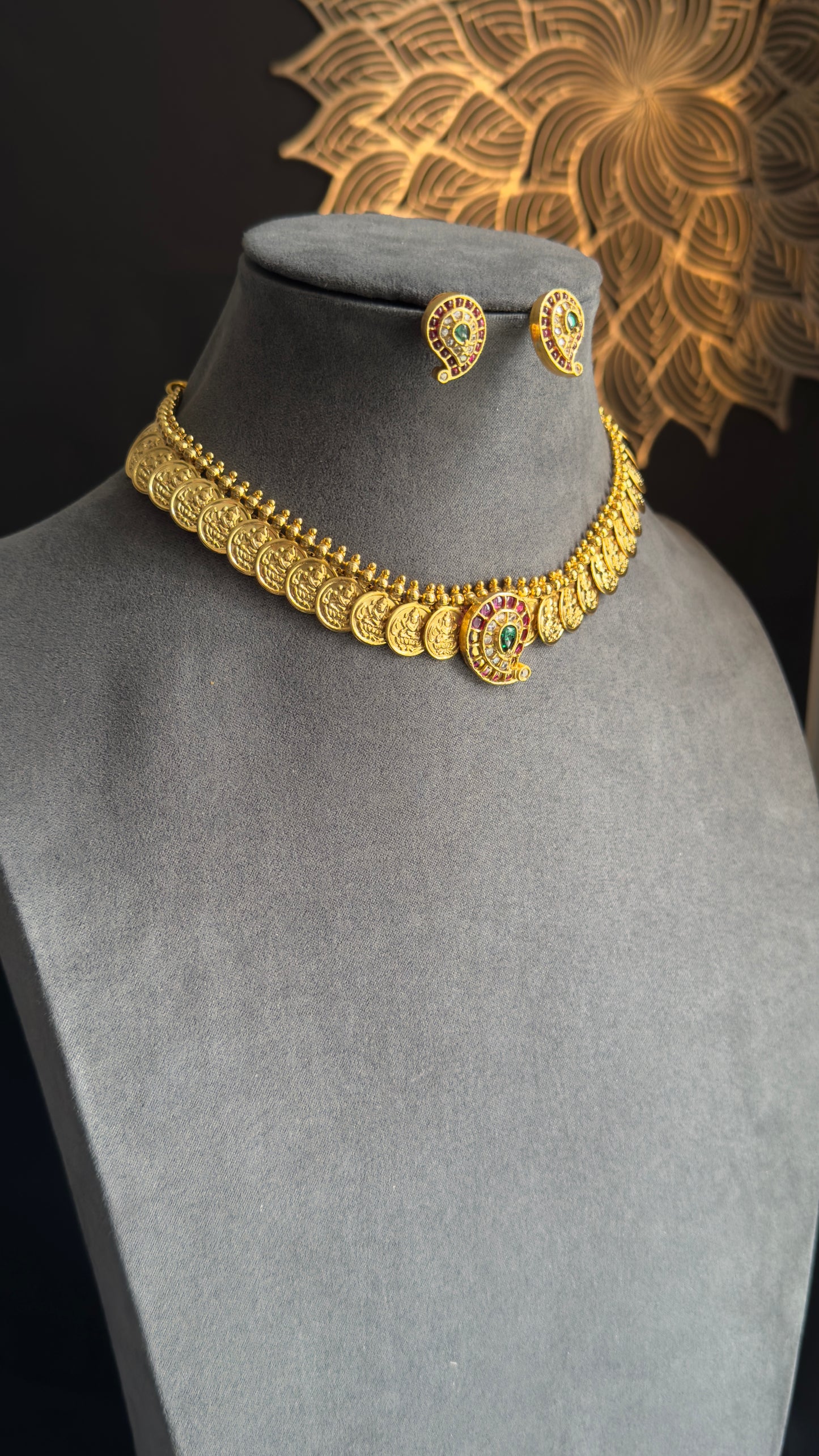 Traditional Lakshmi Coin Necklace Jhumka Set - TEMPLE