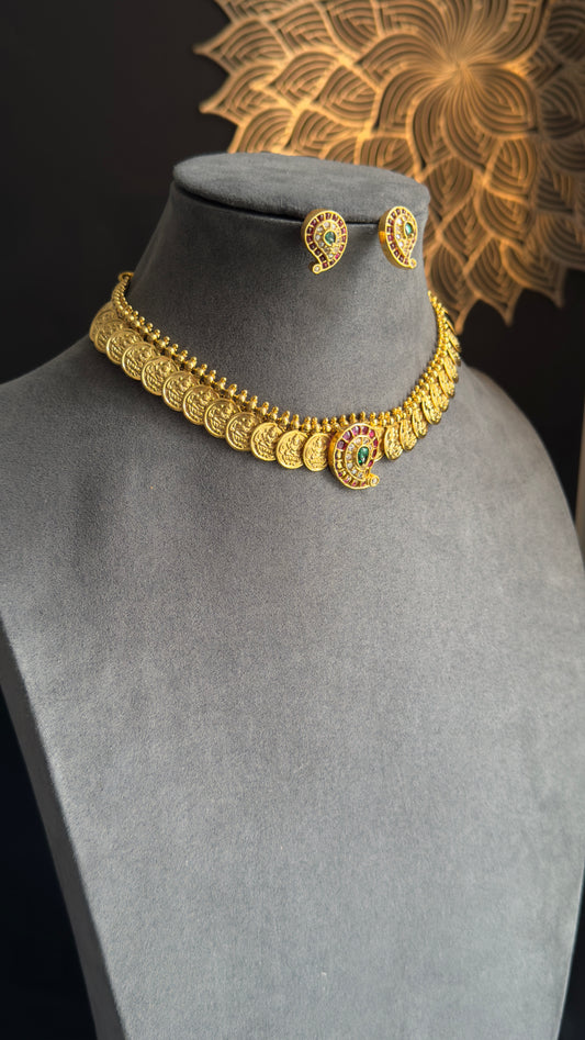 Traditional Lakshmi Coin Necklace Jhumka Set  - TEMPLE