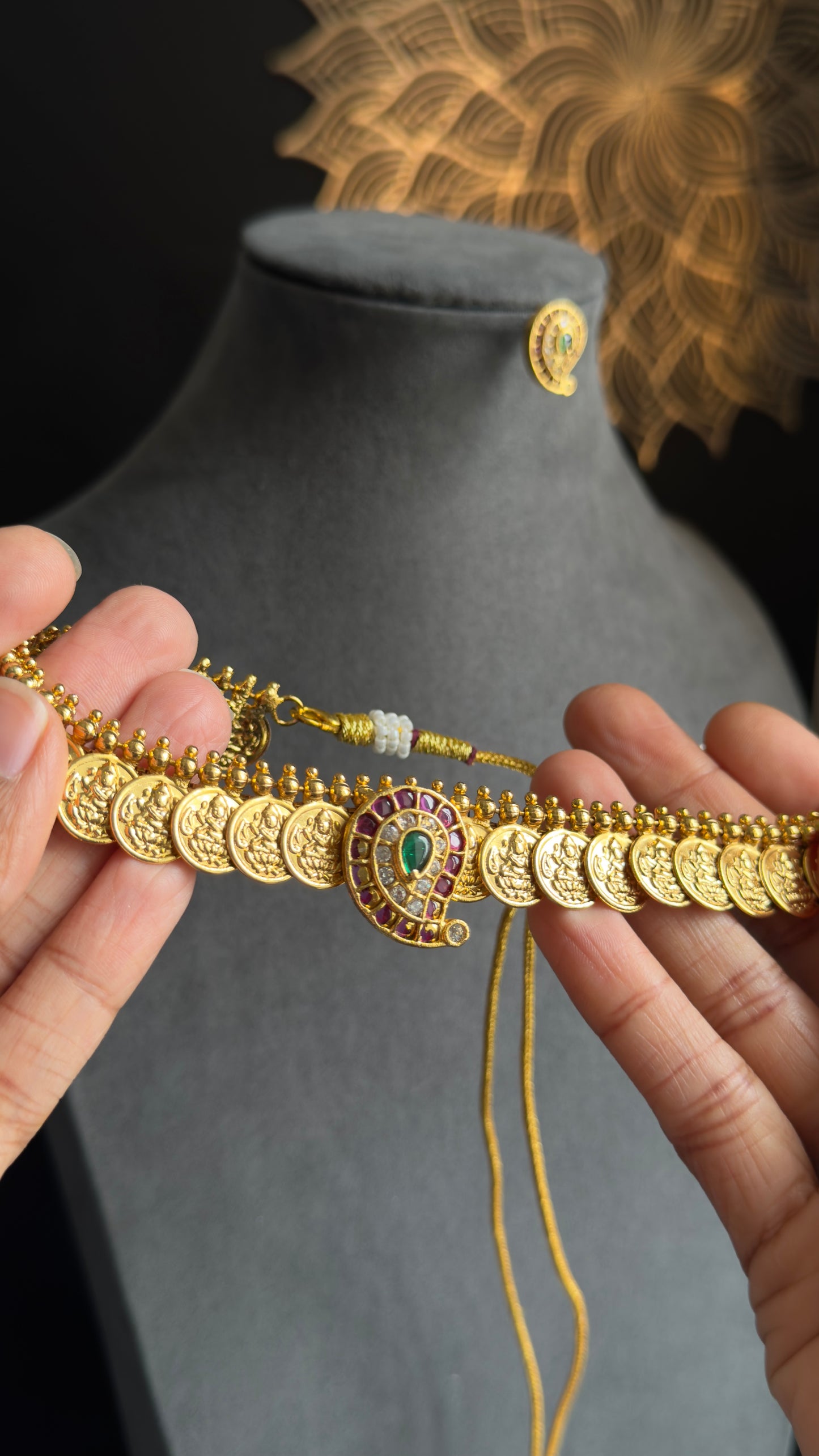 Traditional Lakshmi Coin Necklace Jhumka Set - TEMPLE