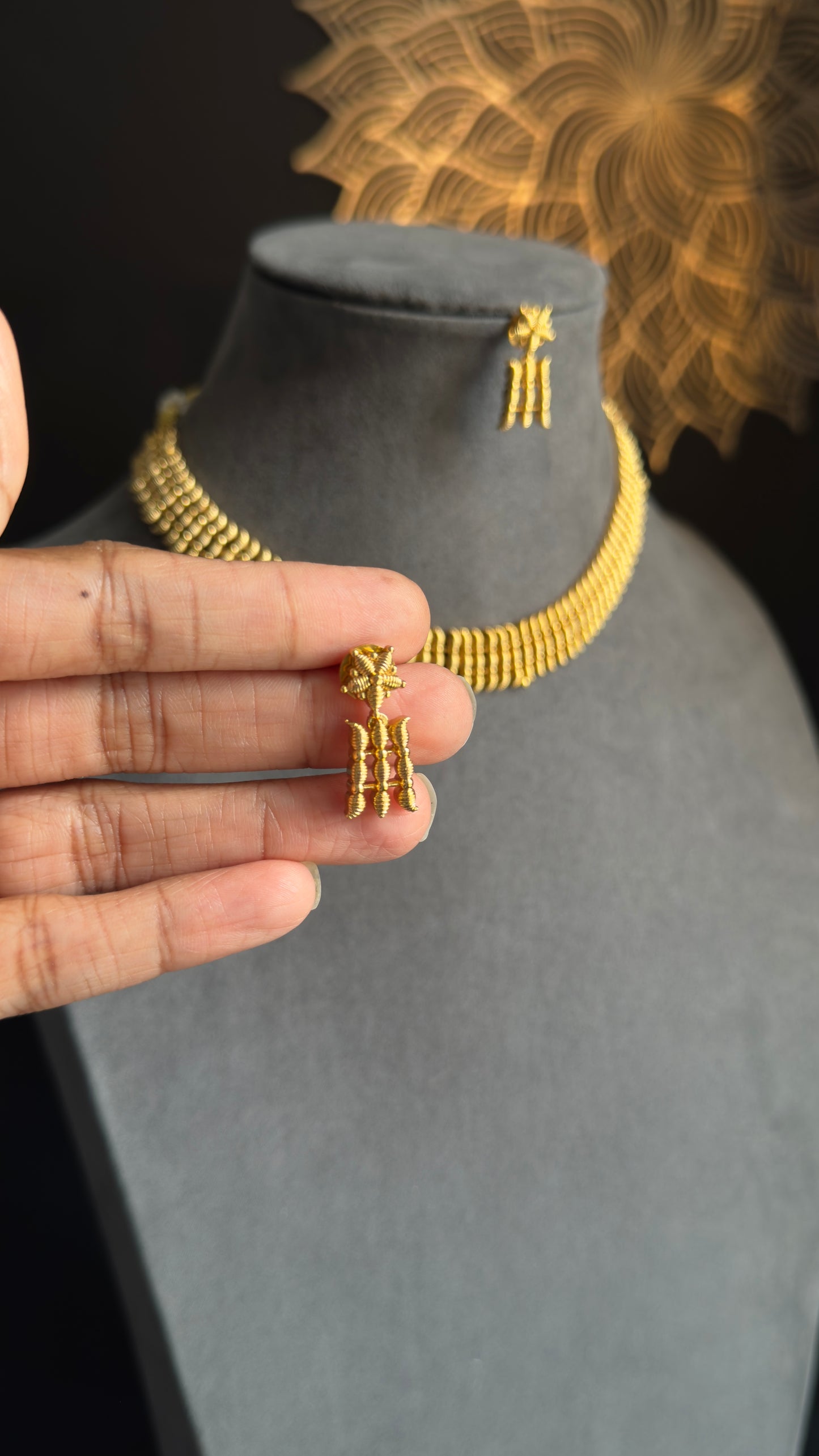 Belt style kerala Vine matt Gold South Indian jewelry Necklace Set - - TRADITIONAL