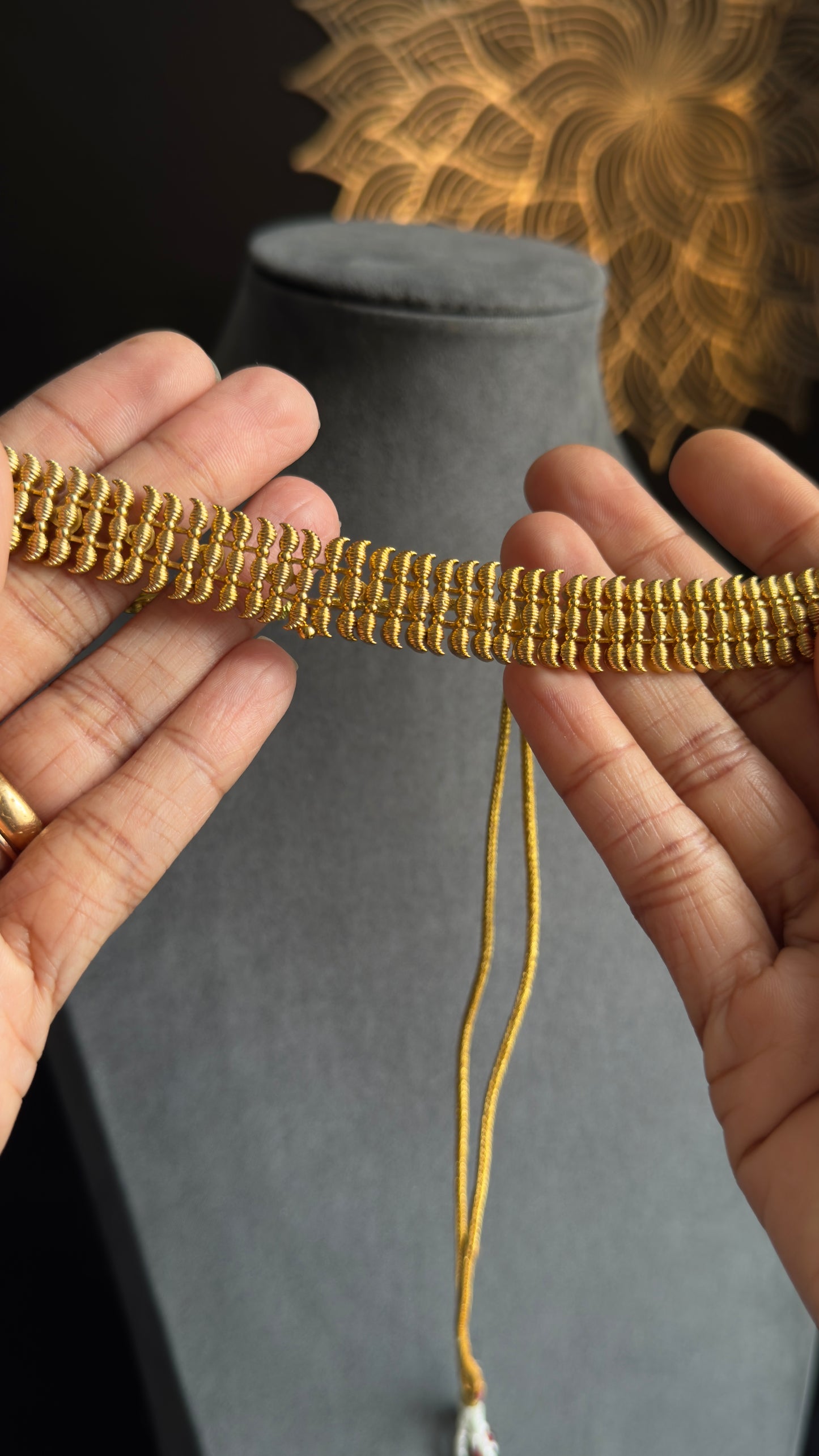 Belt style kerala Vine matt Gold South Indian jewelry Necklace Set - - TRADITIONAL