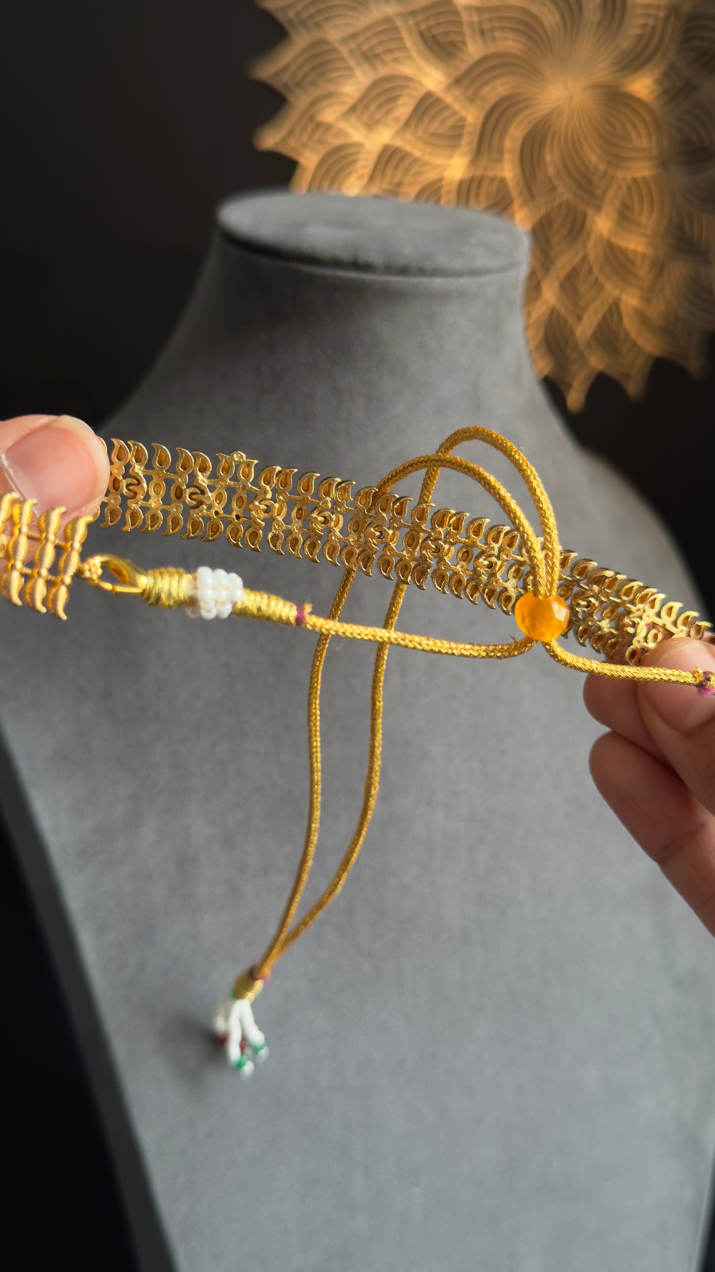 Belt style kerala Vine matt Gold South Indian jewelry Necklace Set - - TRADITIONAL