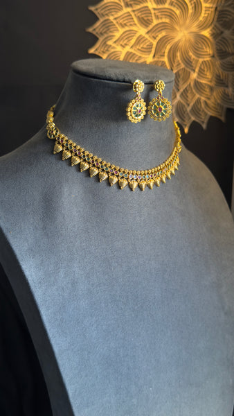 Kemp Gold South Indian jewelry Necklace Set with dangler - TRADITIONAL