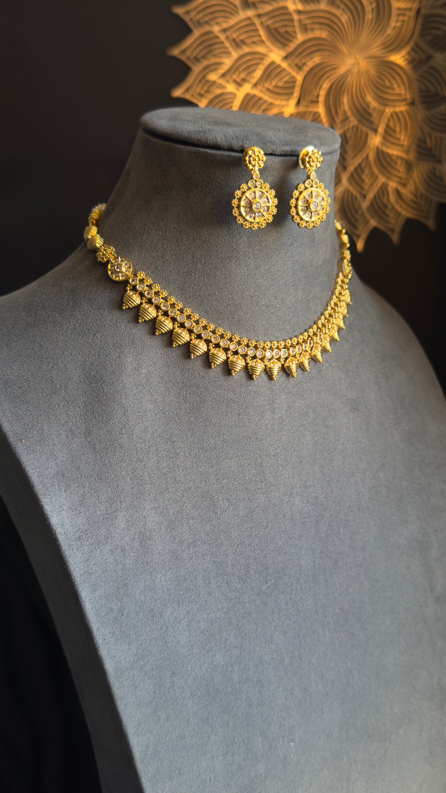 Kemp Gold South Indian jewelry Necklace Set with dangler - TRADITIONAL