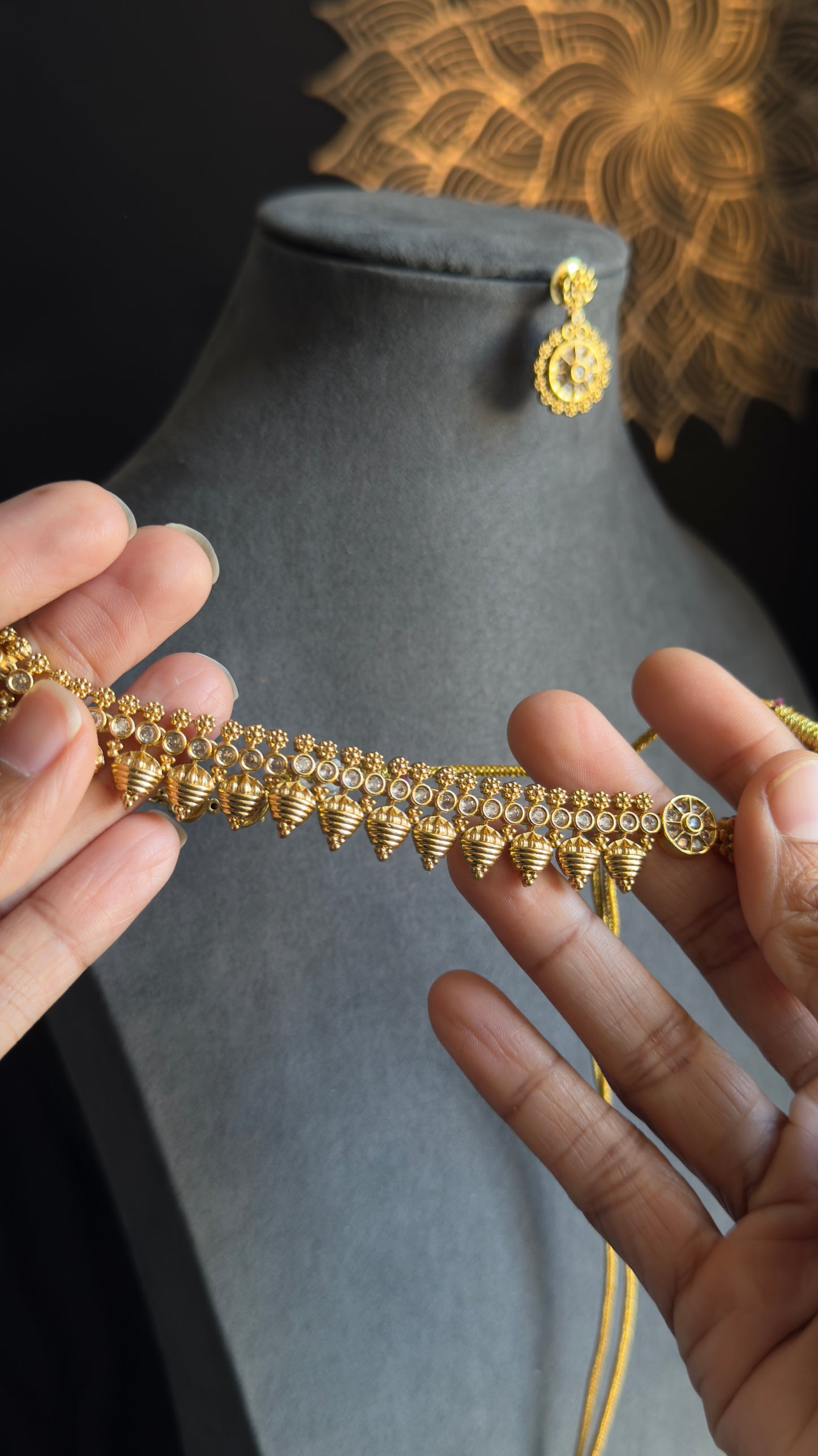 Kemp Gold South Indian jewelry Necklace Set with dangler - TRADITIONAL