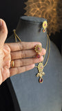 2 line Matt Gold Peacock Pendant Indian Necklace Set flower dangler- AMERICAN DIAMOND