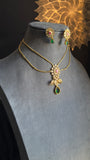 2 line Matt Gold Peacock Pendant Indian Necklace Set flower dangler- AMERICAN DIAMOND