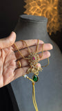 2 line Matt Gold Peacock Pendant Indian Necklace Set flower dangler- AMERICAN DIAMOND