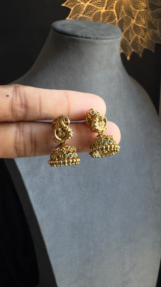 Mini Peacock-Inspired Top Jhumka Earrings   - BUDGET