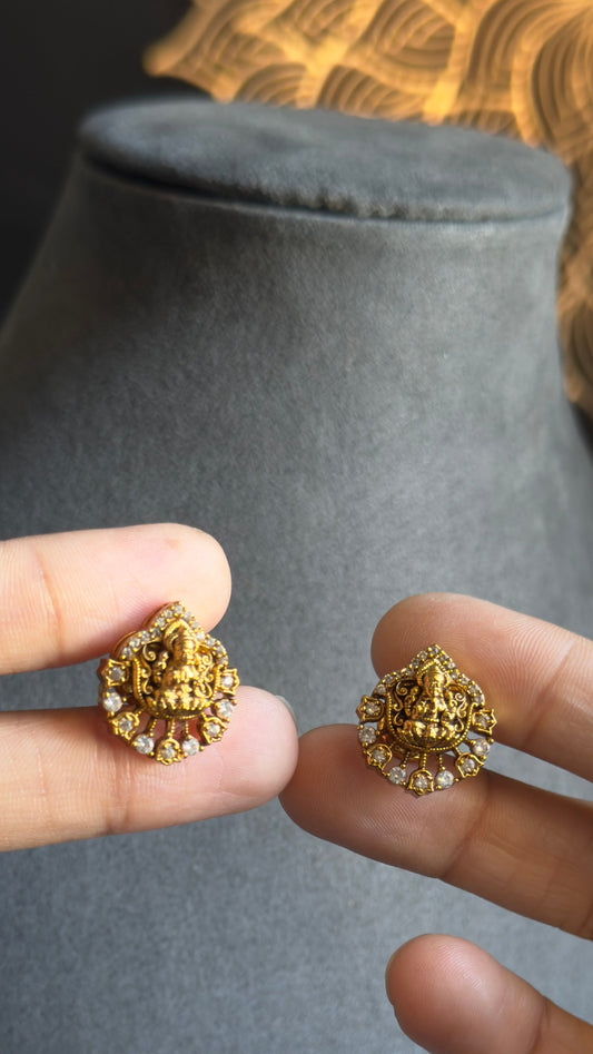 Goddess Lakshmi American diamond Stud Earrings Gold South Indian Earrings TEMPLE