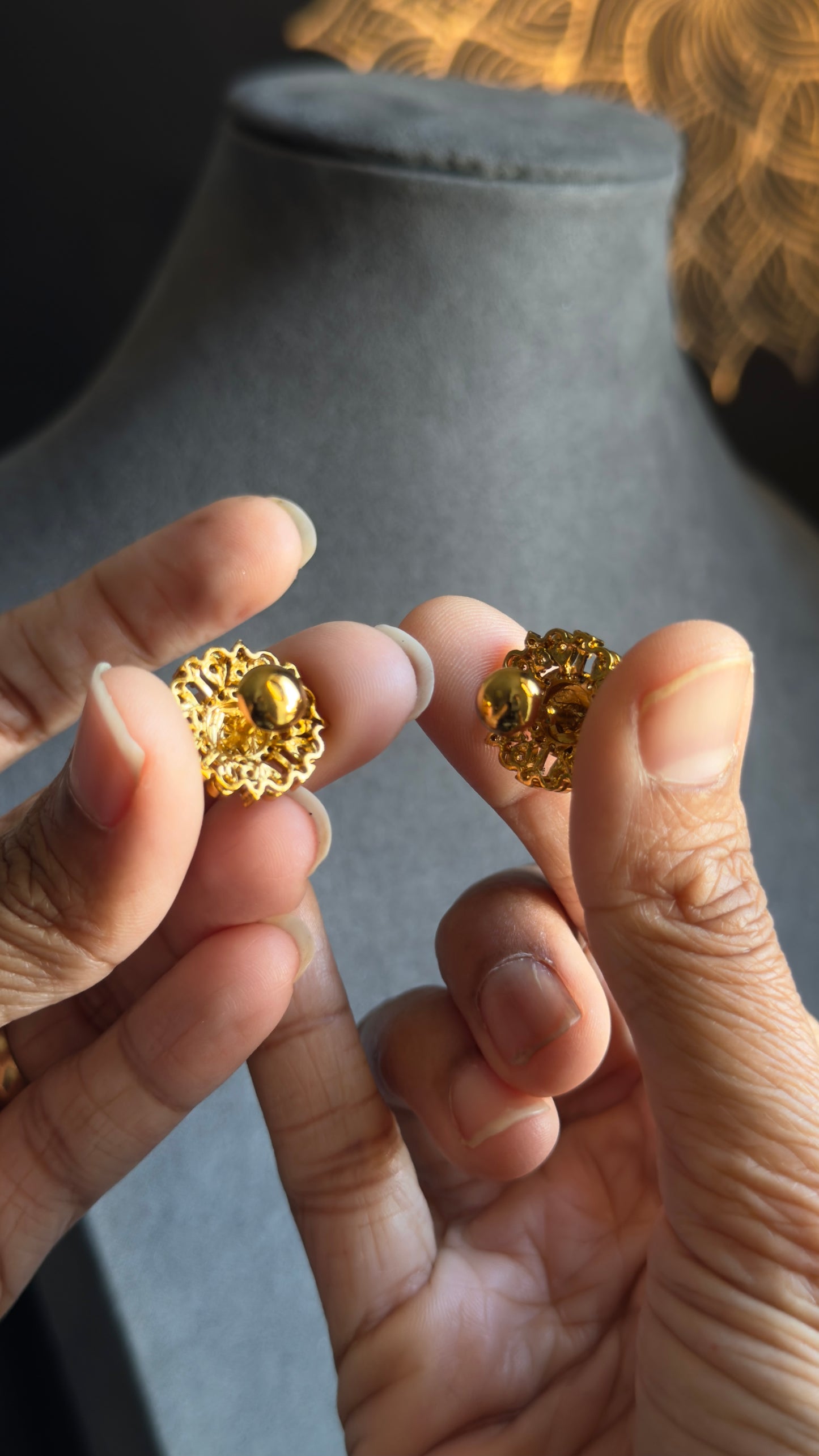 Goddess Lakshmi American diamond Stud Earrings Gold South Indian Earrings TEMPLE