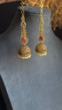 Ruby Gold plated Jhumka with Ear Chain South Indian Earrings - TRADITIONAL