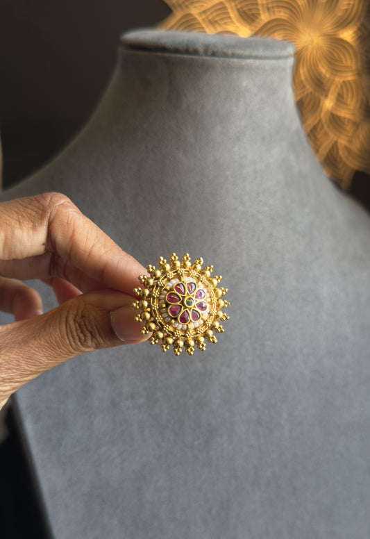 Mandala Kundan Stud Ring Antique AD Gold Kemp South Indian Finger ring- TRADITIONAL
