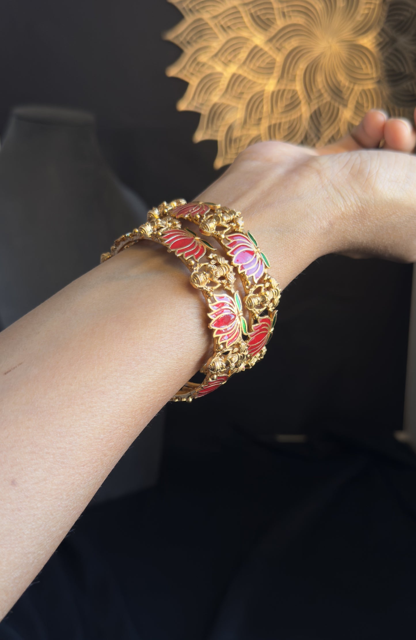 Set of 2 Antique Lakshmi Gold Bangle South indian Jewelry Antique jewelry - TRADITIONAL