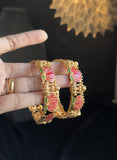 Set of 2 Antique Lakshmi Gold Bangle South indian Jewelry Antique jewelry - TRADITIONAL