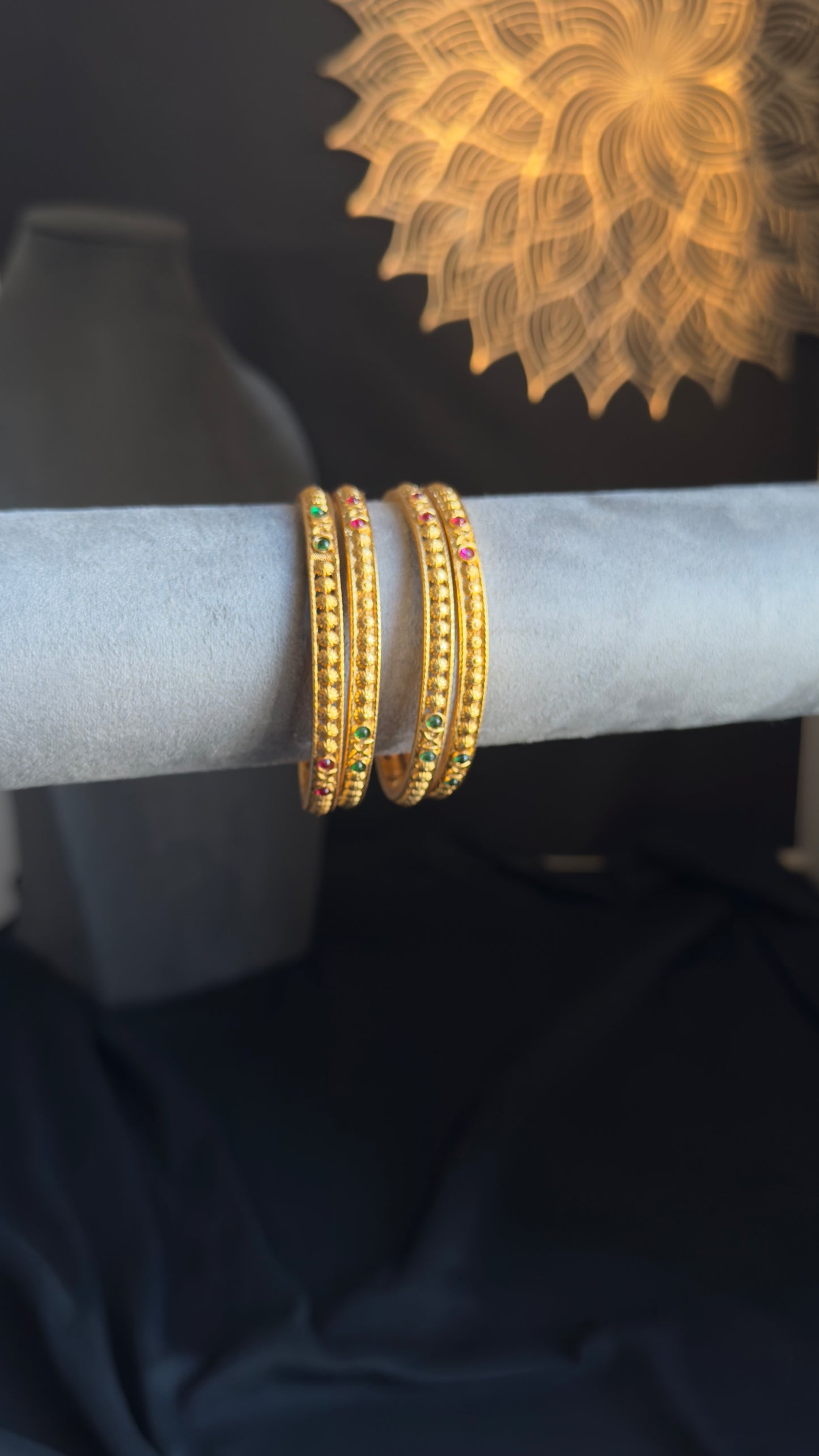 Set of 4 Dainty Simple Antique Gold South Indian Bangle - TRADITIONAL