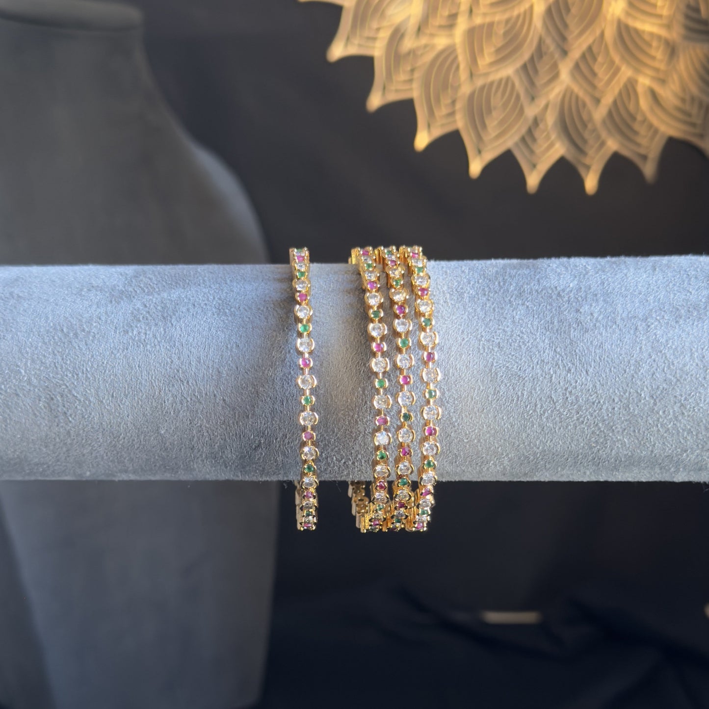 Set of 4 Multicolour Dainty american diamond Antique Gold South Indian Bangle - TRADITIONAL
