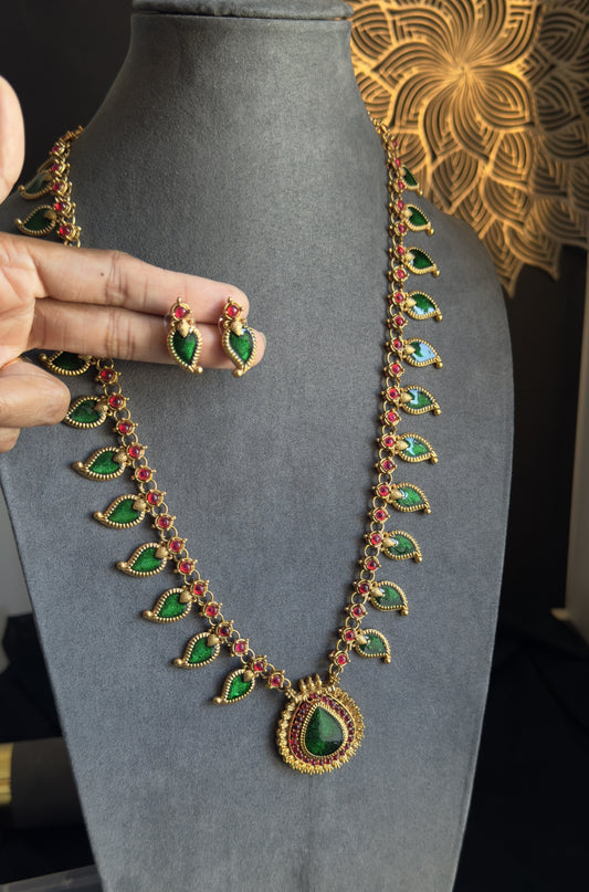 Long Palakka Kerala Manga palakka Neckpiece- Vine Gold South Indian jewelry long Necklace Set - TRADITIONAL