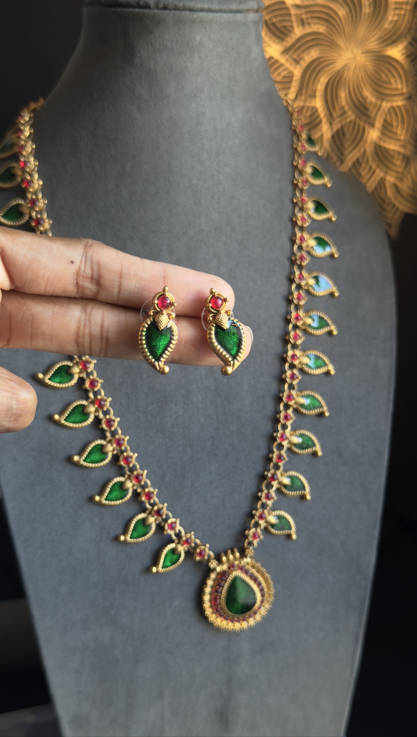 Long Palakka Kerala Manga palakka Neckpiece- Vine Gold South Indian jewelry long Necklace Set - TRADITIONAL