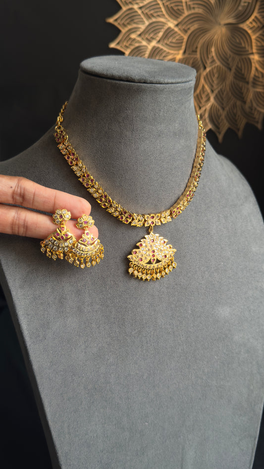 Atigai Microgold Traditional  Gold South Indian Jewelry Necklace Set - TRADITIONAL