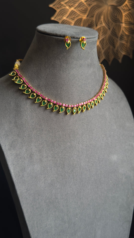 Real kemp Kerala palakka Vine Gold South Indian jewelry Necklace Set - TRADITIONAL