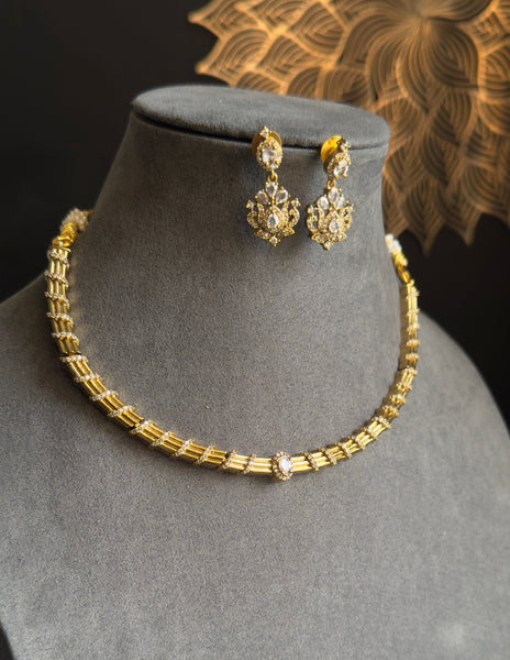 AD Hasli South Indian Jewelry Gold Necklace Set - FUSION