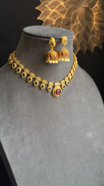 Real kemp Kerala palakka pendant Gold South Indian jewelry Necklace Set - TRADITIONAL