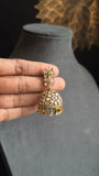Gold Blossom Jhumka Earrings Zircon Crystals - INDO WESTERN