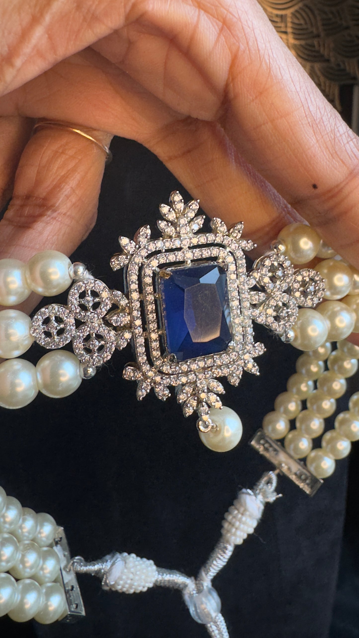 Pearl and Blue Diamond Choker Set - INDO WESTEN