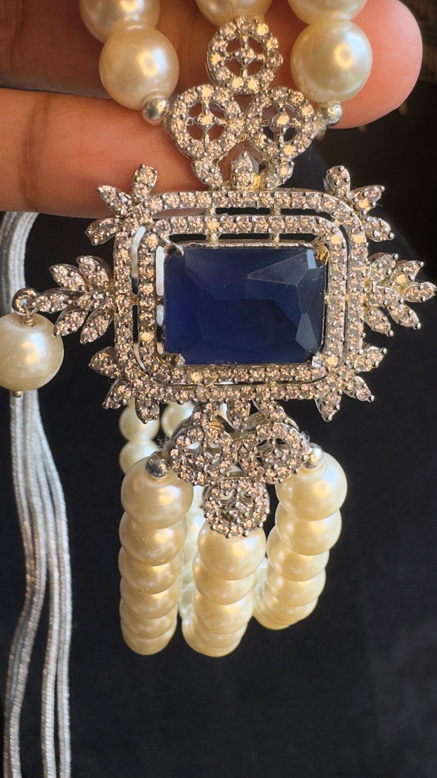 Pearl and Blue Diamond Choker Set - INDO WESTEN