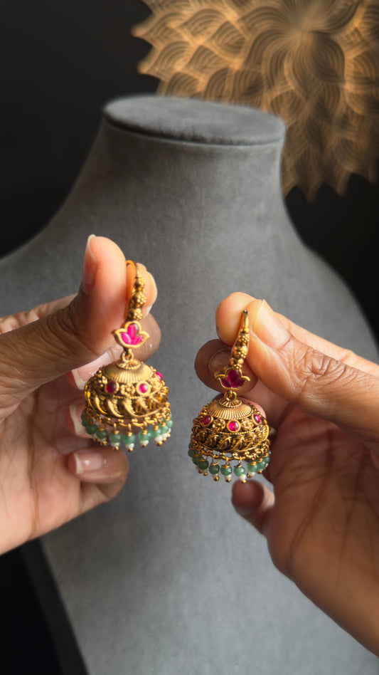 Hoop Style Jadau Gold plated South Indian Earrings Jhumka -FUSION